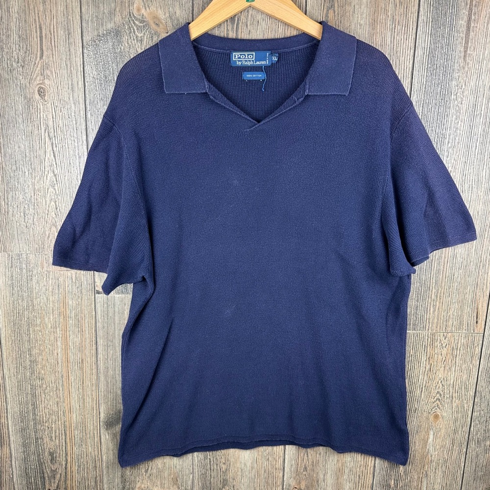 Polo Ralph Lauren Knit V-Neck Short Sleeve Polo Mens XL Navy Blue 100% Cotton